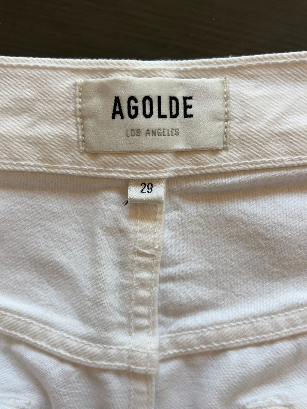Agolde White Parker Long High-Rise Button-Fly, Finished Hem, Denim Shorts